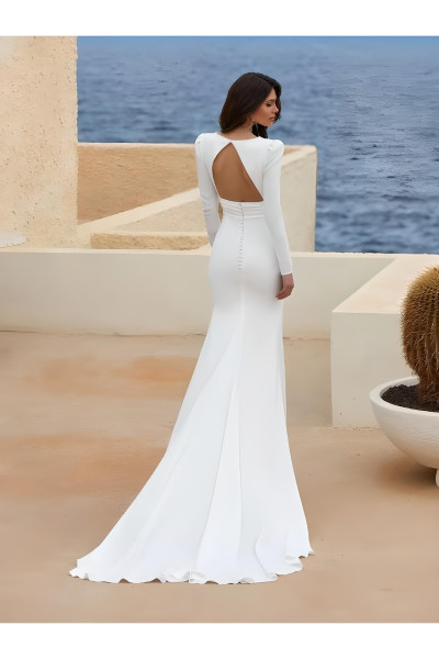 Long mermaid wedding dress with white back details TB1421 Long mermaid wedding dress with white back details TB1421