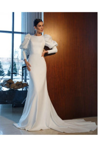 White long fishtail cut wedding dress model TB1559