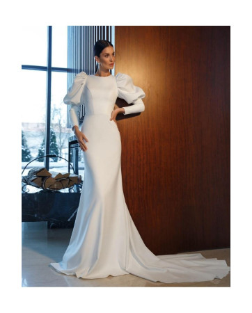 White long fishtail cut wedding dress model TB1559