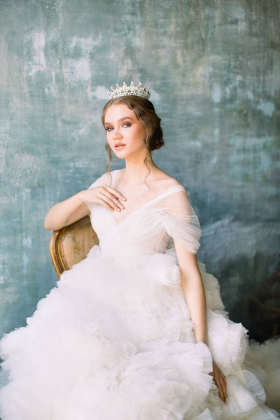Bloom detailed fluffy wedding dress TB1447