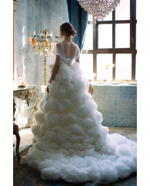 Bloom detailed fluffy wedding dress TB1447