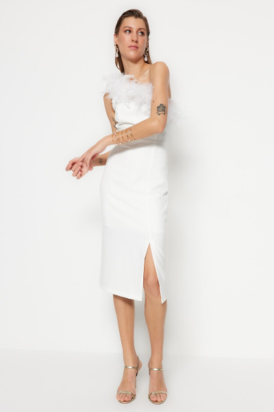 Ivory collar detailed wedding/ceremony evening dress TB1516
