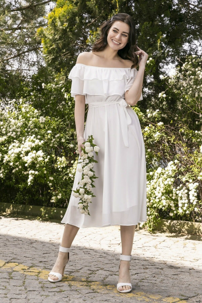 Carmen neck chiffon dress TB1536 Carmen neck chiffon dress TB1536