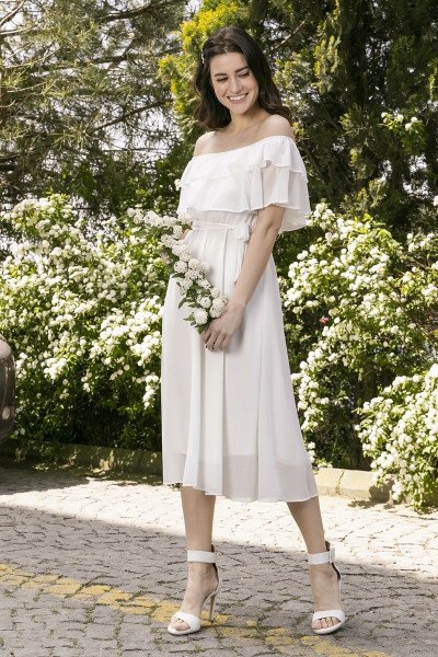 Carmen neck chiffon dress TB1536