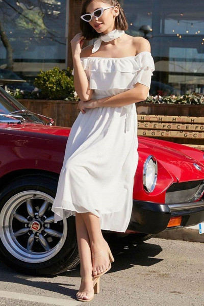 Carmen neck chiffon dress TB1536