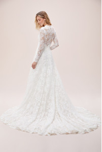 Women's ivory lace long sleeve illusion crew neck cut wedding dress TB1370