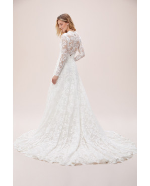 Women's ivory lace long sleeve illusion crew neck cut wedding dress TB1370