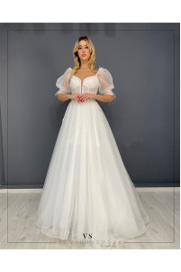 Short balloon-sleeve wedding dress TB1410