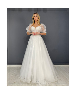 Short balloon-sleeve wedding dress TB1410