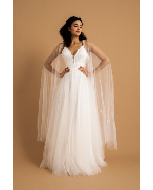 White sequin lace detailed evening gown and dress TB1526