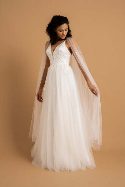 White sequin lace detailed evening gown and dress TB1526