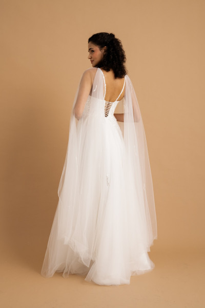 White sequin lace detailed evening gown and dress TB1526