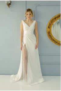 Silk satin wedding dress with leg slit TB1418