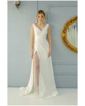 Silk satin wedding dress with leg slit TB1418
