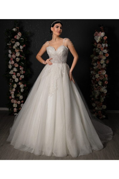 A-line polka dot tulle wedding dress with crystal straps TB1558 A-line polka dot tulle wedding dress with crystal straps TB1558