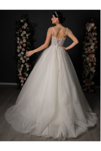 A-line polka dot tulle wedding dress with crystal straps TB1558