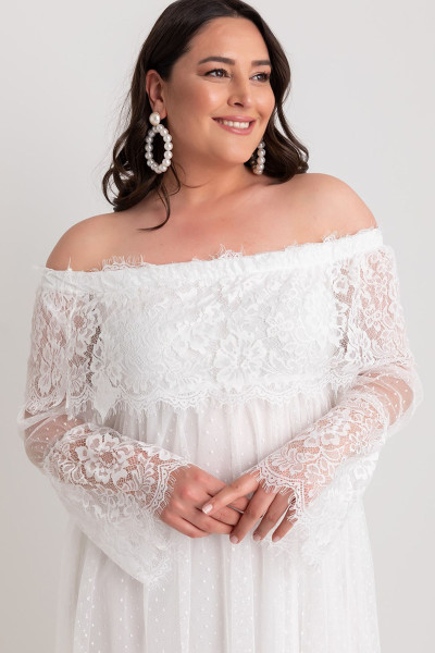 Women's white Madonna collar guipure detail dress TB1491 Women's white Madonna collar guipure detail dress TB1491