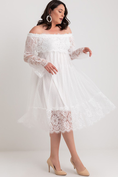 Women's white Madonna collar guipure detail dress TB1491