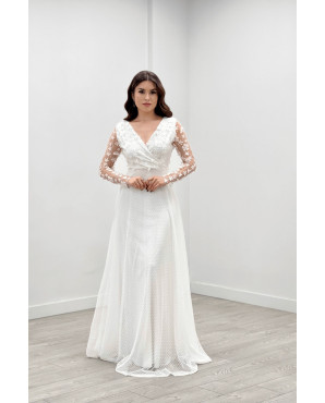 Three-dimensional floral dress - white TB1528