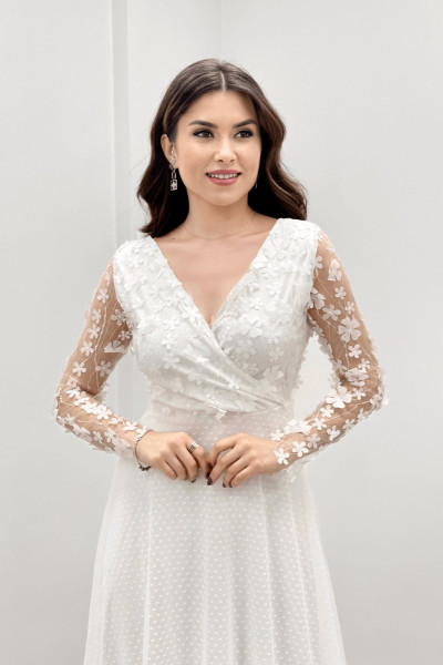 Three-dimensional floral dress - white TB1528