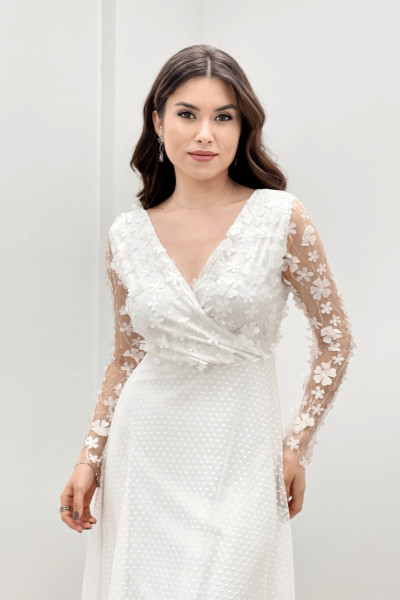 Three-dimensional floral dress - white TB1528