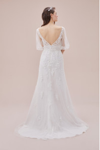 Short lace embroidered balloon sleeved wedding dress TB1435