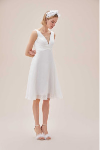 White thick strap siphon midi length wedding dress TB1387