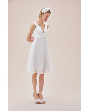 White thick strap siphon midi length wedding dress TB1387