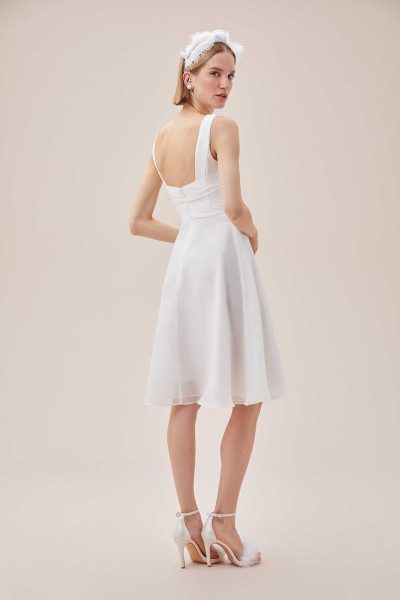 White thick strap siphon midi length wedding dress TB1387