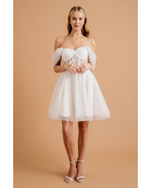 White sparkling stoned mini dress and party gown TB1525