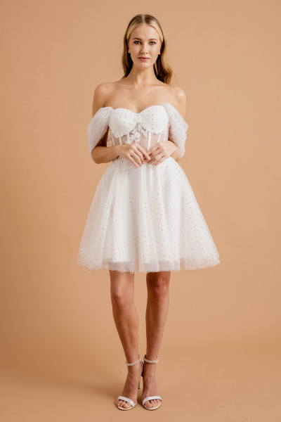 White sparkling stoned mini dress and party gown TB1525 White sparkling stoned mini dress and party gown TB1525