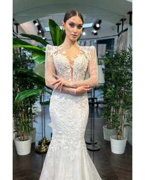 Floral lace long sleeve fish tail wedding dress TB1446