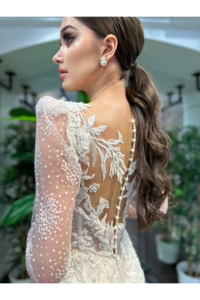 Floral lace long sleeve fish tail wedding dress TB1446