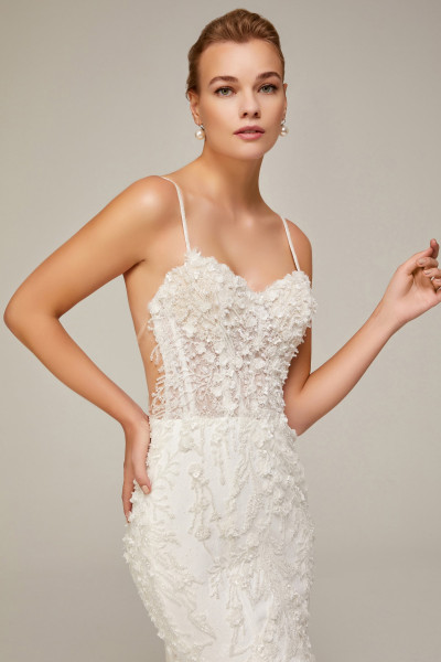 Mermaid wedding dress with open back and lace details TB1444 Mermaid wedding dress with open back and lace details TB1444