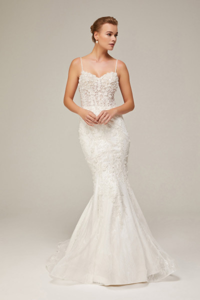 Mermaid wedding dress with open back and lace details TB1444