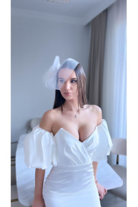 White midi evening dress with pearl details TB1386