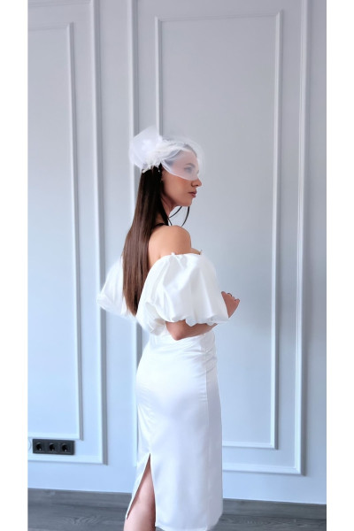 White midi evening dress with pearl details TB1386