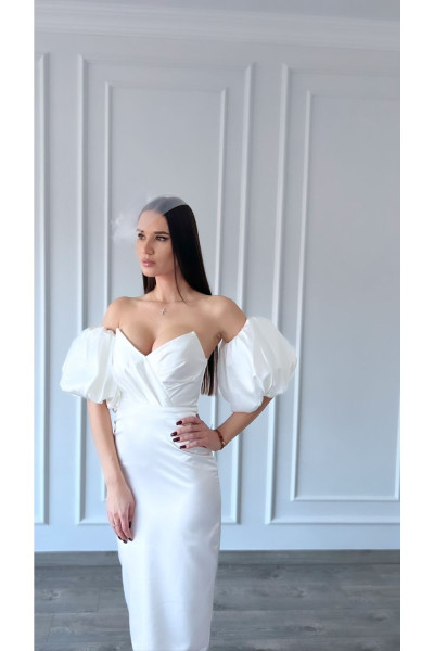 White midi evening dress with pearl details TB1386