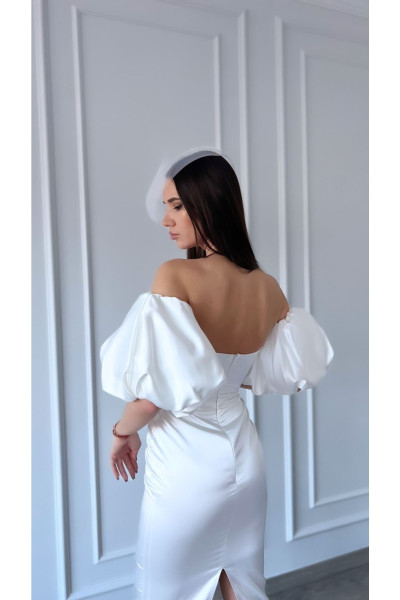 White midi evening dress with pearl details TB1386