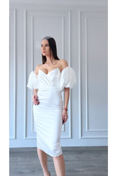 White midi evening dress with pearl details TB1386