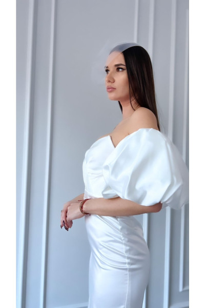 White midi evening dress with pearl details TB1386