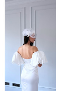 White midi evening dress with pearl details TB1386