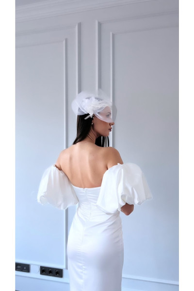 White midi evening dress with pearl details TB1386