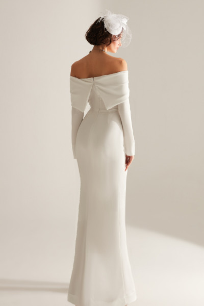 Clara dress with low shoulder and fishtail skirt TB1495