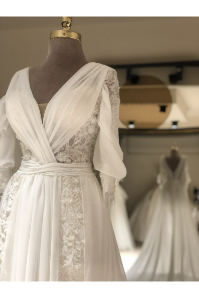 Broken white chiffon bridal gown for women TB1560