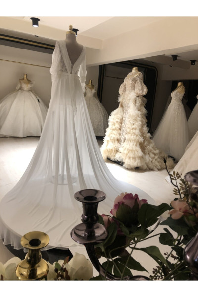 Broken white chiffon bridal gown for women TB1560