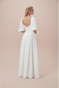 Half balloon sleeved wedding dress with low-cut chest neckline and slit TB1416