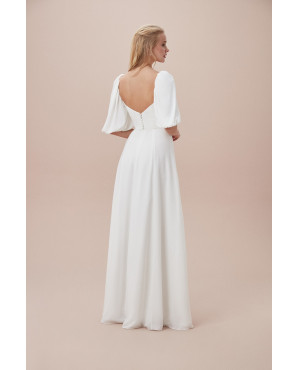 Half balloon sleeved wedding dress with low-cut chest neckline and slit TB1416