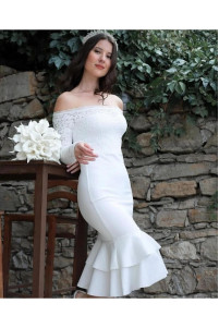White wedding dress with mid-length skirt TB1540