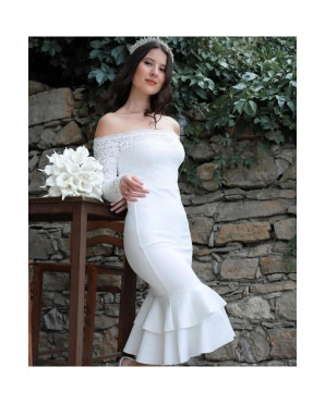 White wedding dress with mid-length skirt TB1540